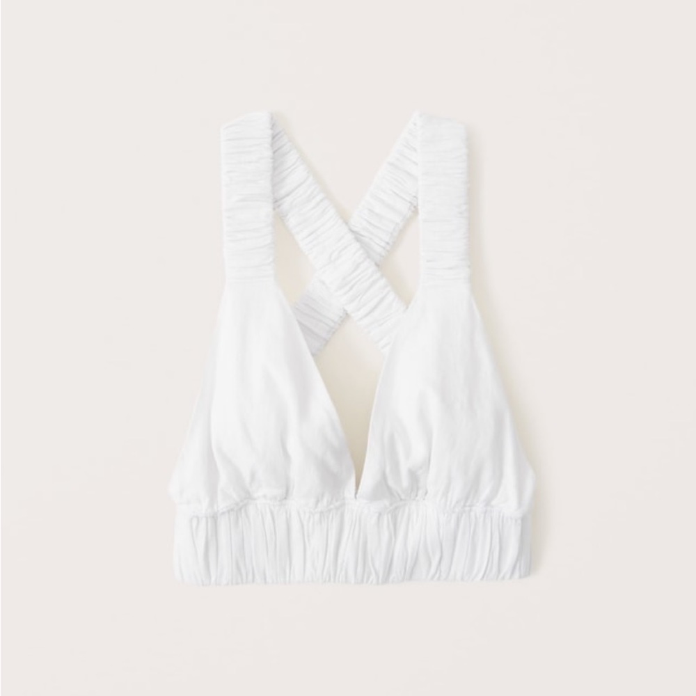 Abercrombie White Linen Cropped Scrunchie Top